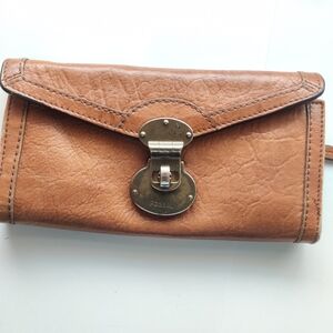 Fossil Vintage Turnlock Leather Clutch Wallet Billfold